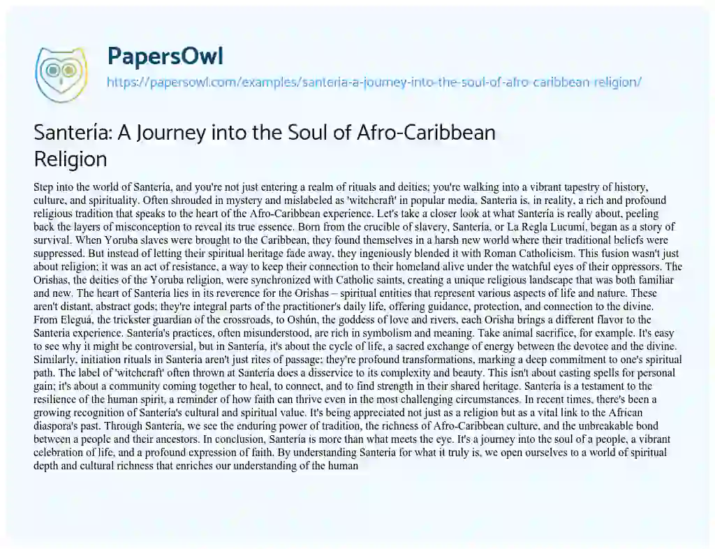Essay on Santería: a Journey into the Soul of Afro-Caribbean Religion