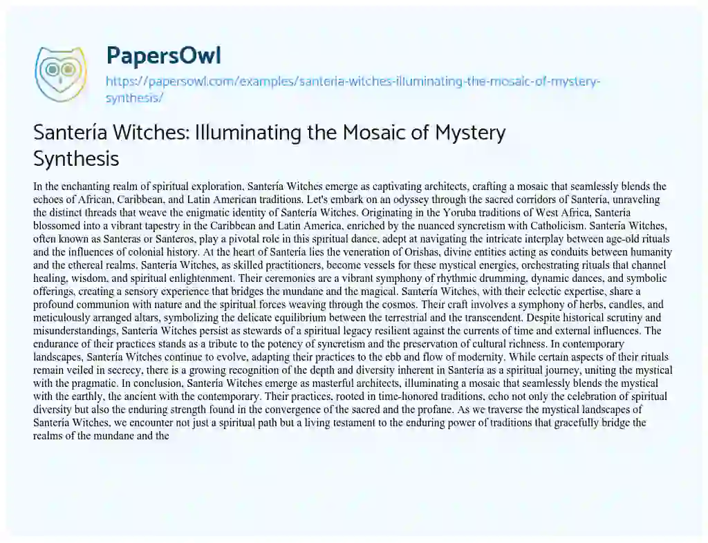 Essay on Santería Witches: Illuminating the Mosaic of Mystery Synthesis