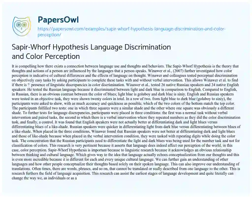 Sapir-Whorf Hypothesis Language Discrimination and Color Perception essay
