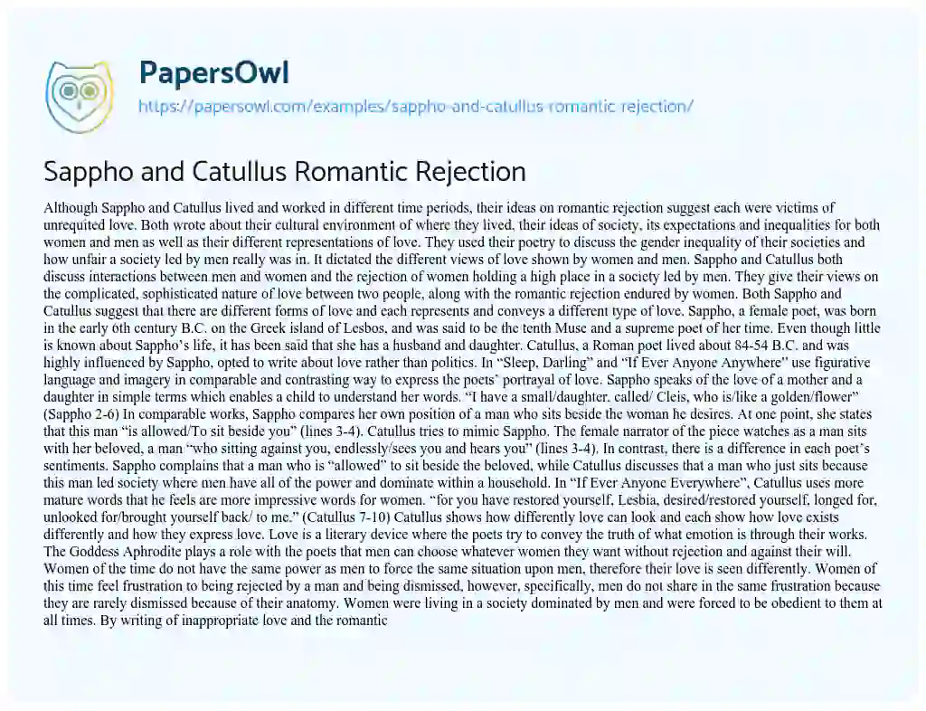 Sappho and Catullus Romantic Rejection essay