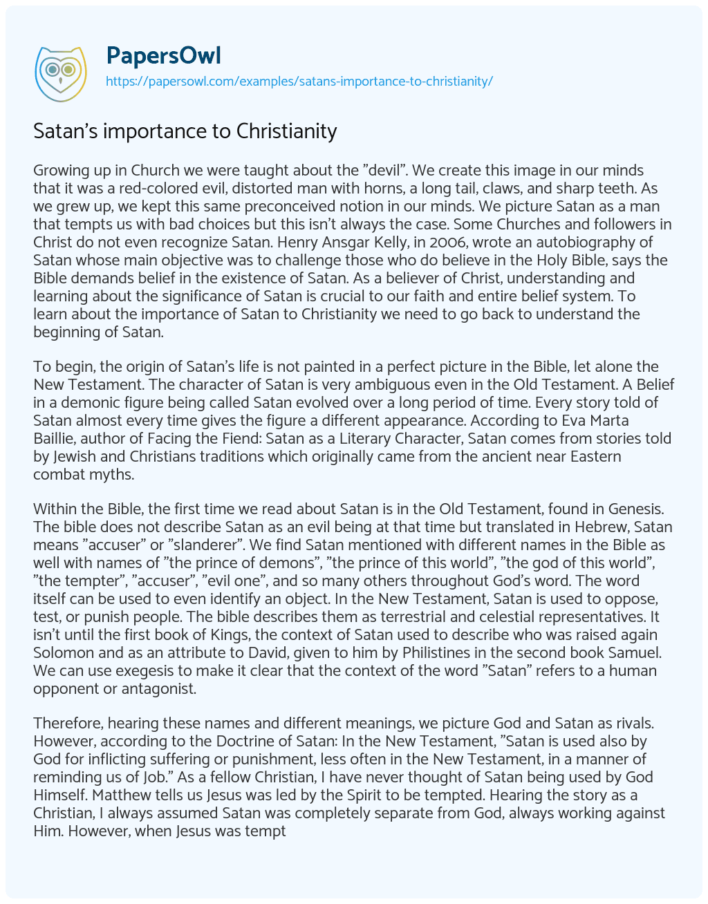 Satan’s Importance to Christianity essay
