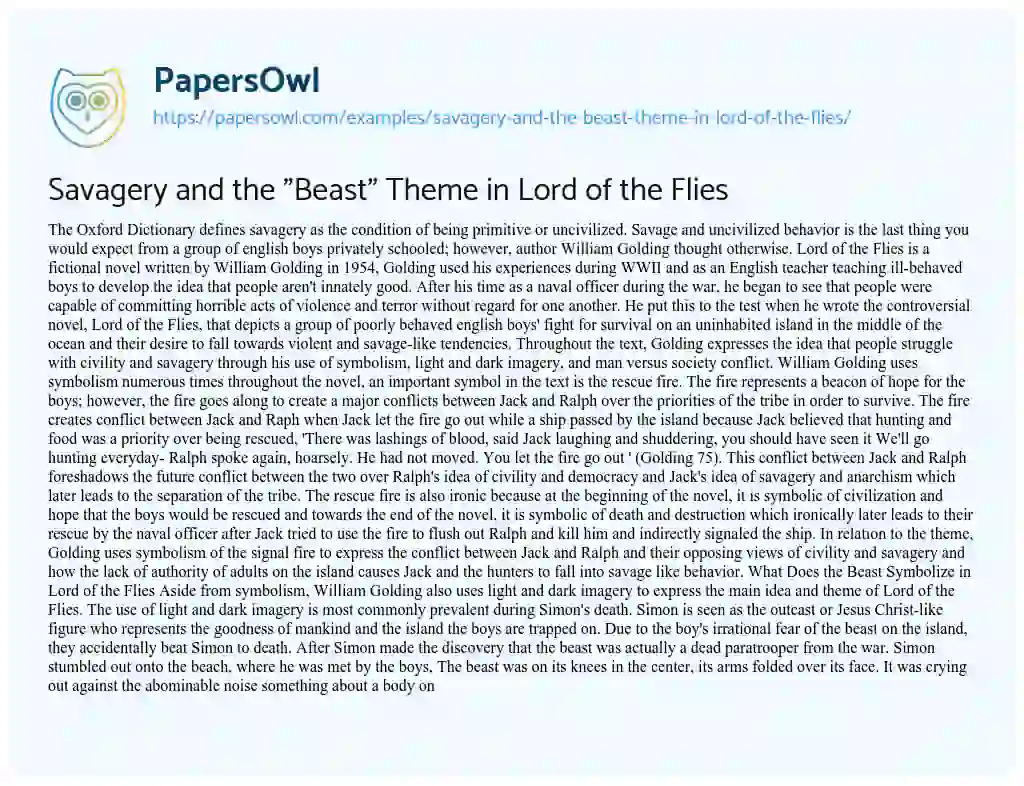 essay about the beast in lord of the flies