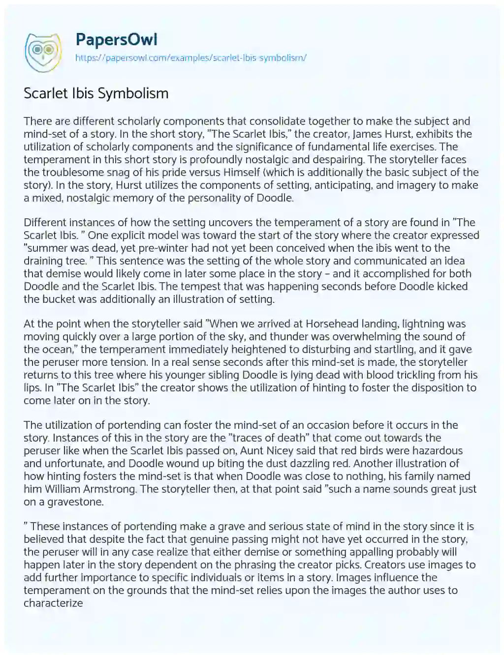 Scarlet Ibis Symbolism essay