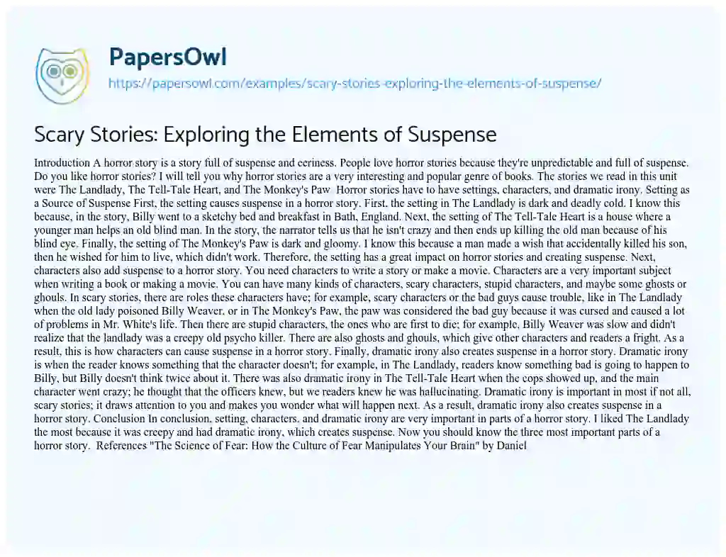 Essay on Scary Stories: Exploring the Elements of Suspense