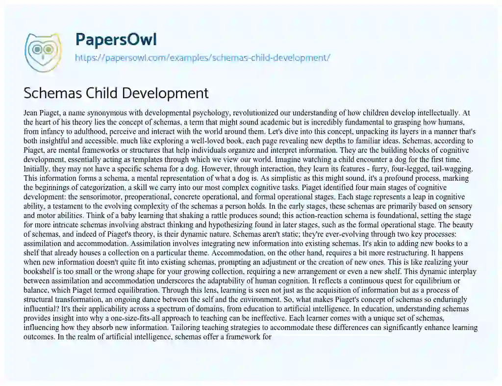 Essay on Schemas Child Development