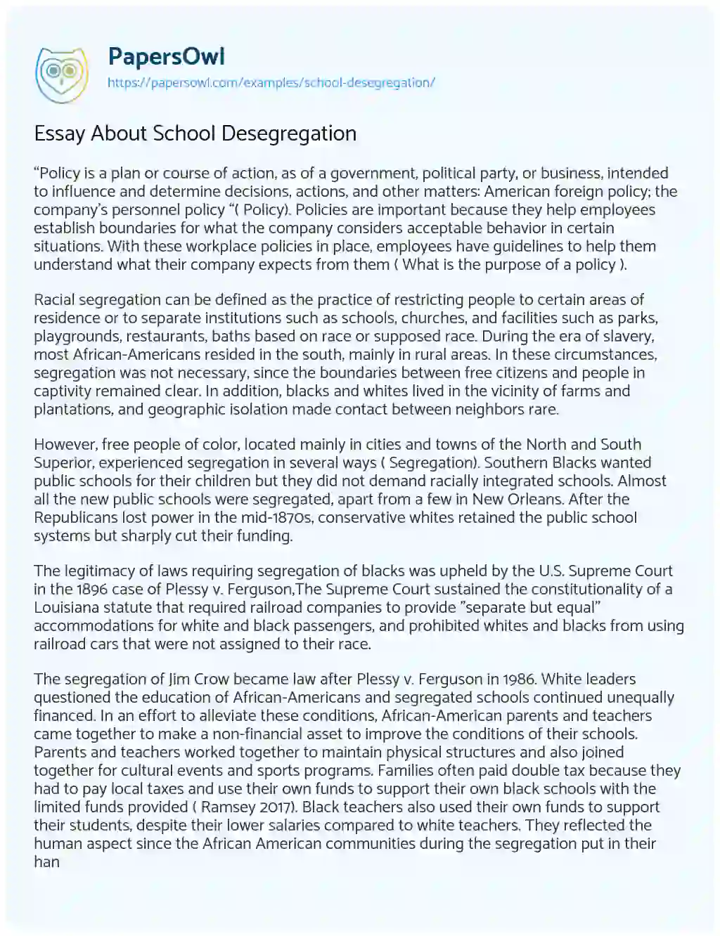 Essay about School Desegregation essay