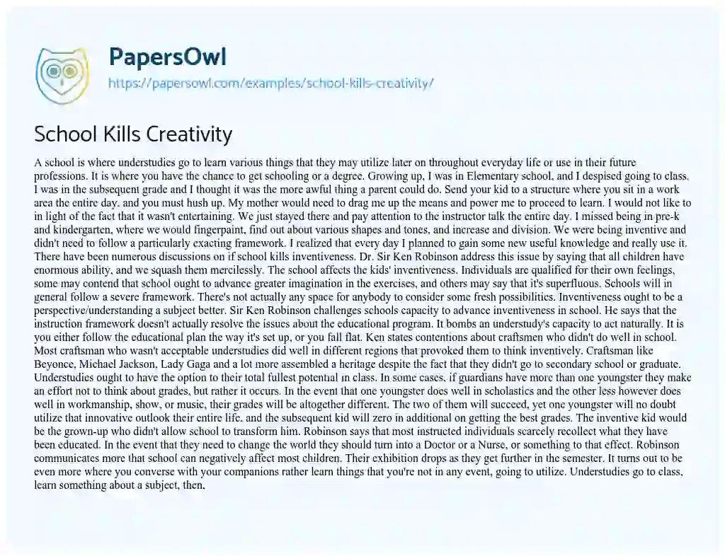 Essay on School Kills Creativity