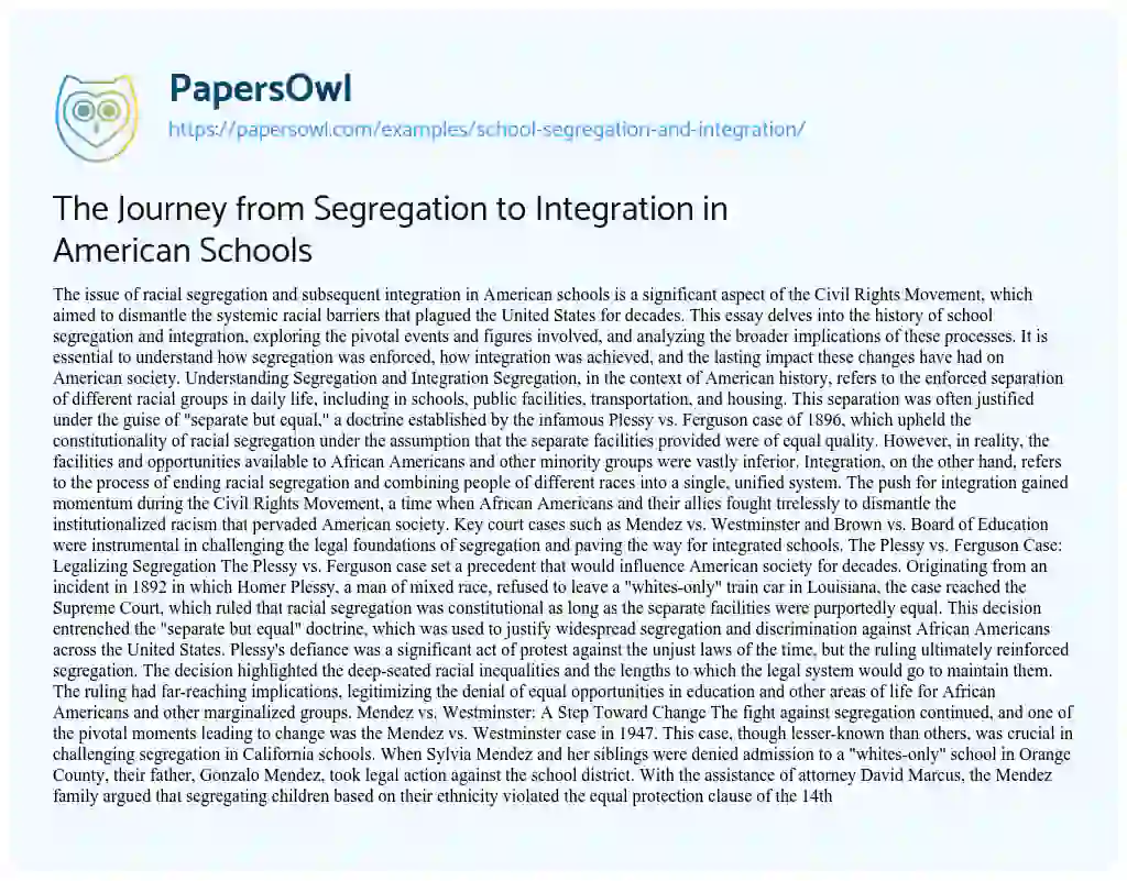 Essay on School Segregation and Integration