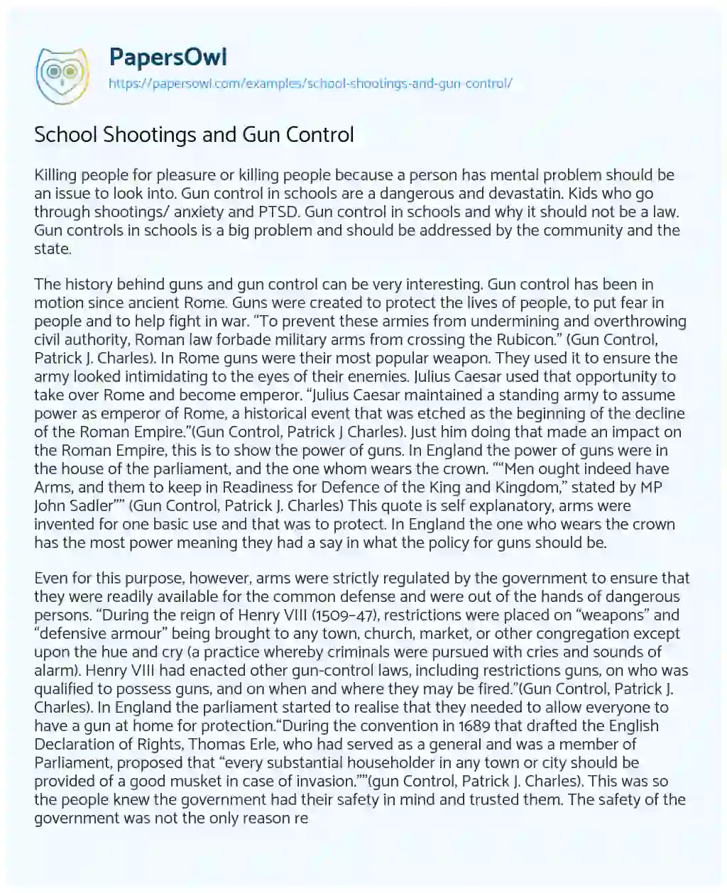 Essay on School Shootings and Gun Control
