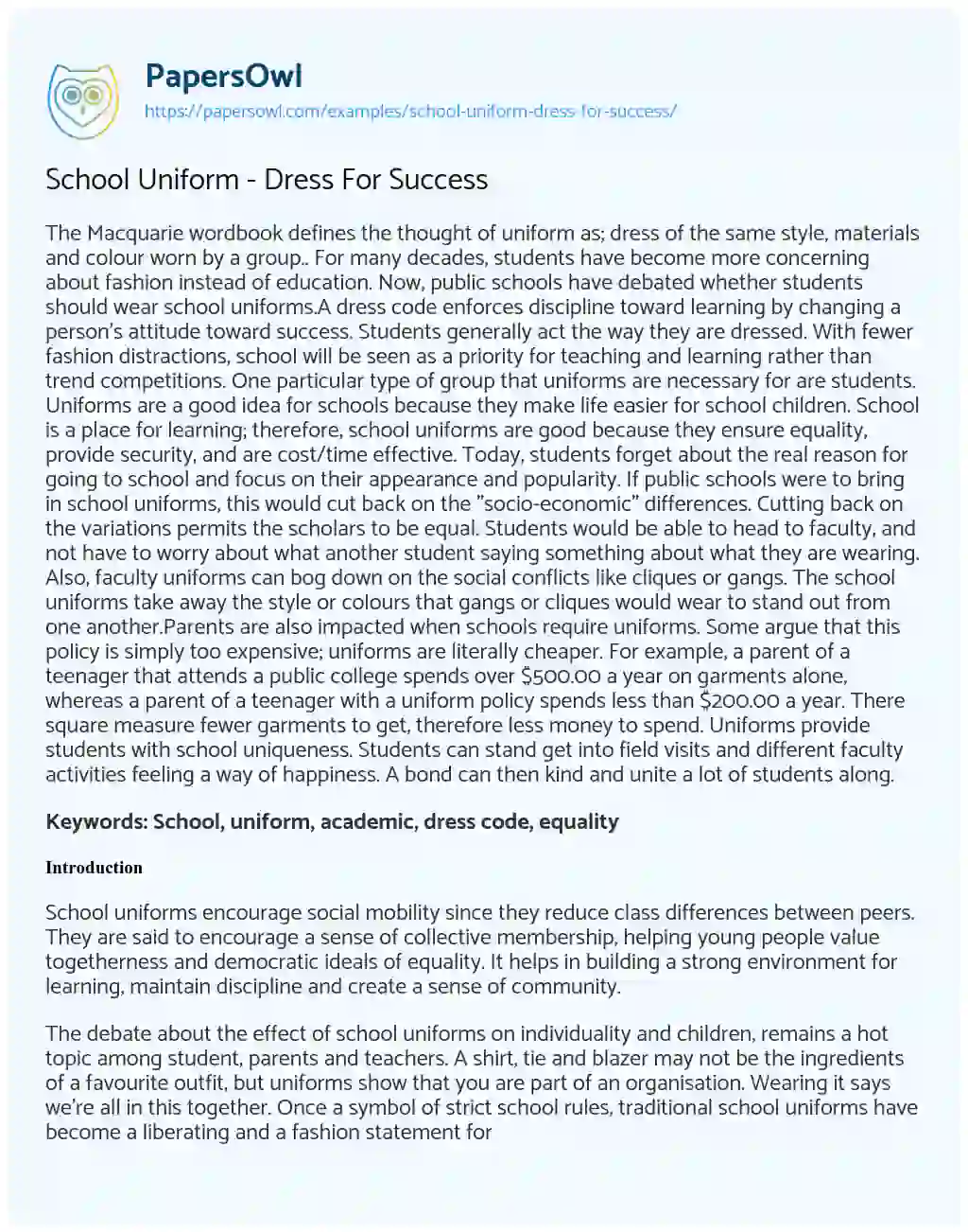 Essay on School Uniform – Dress for Success