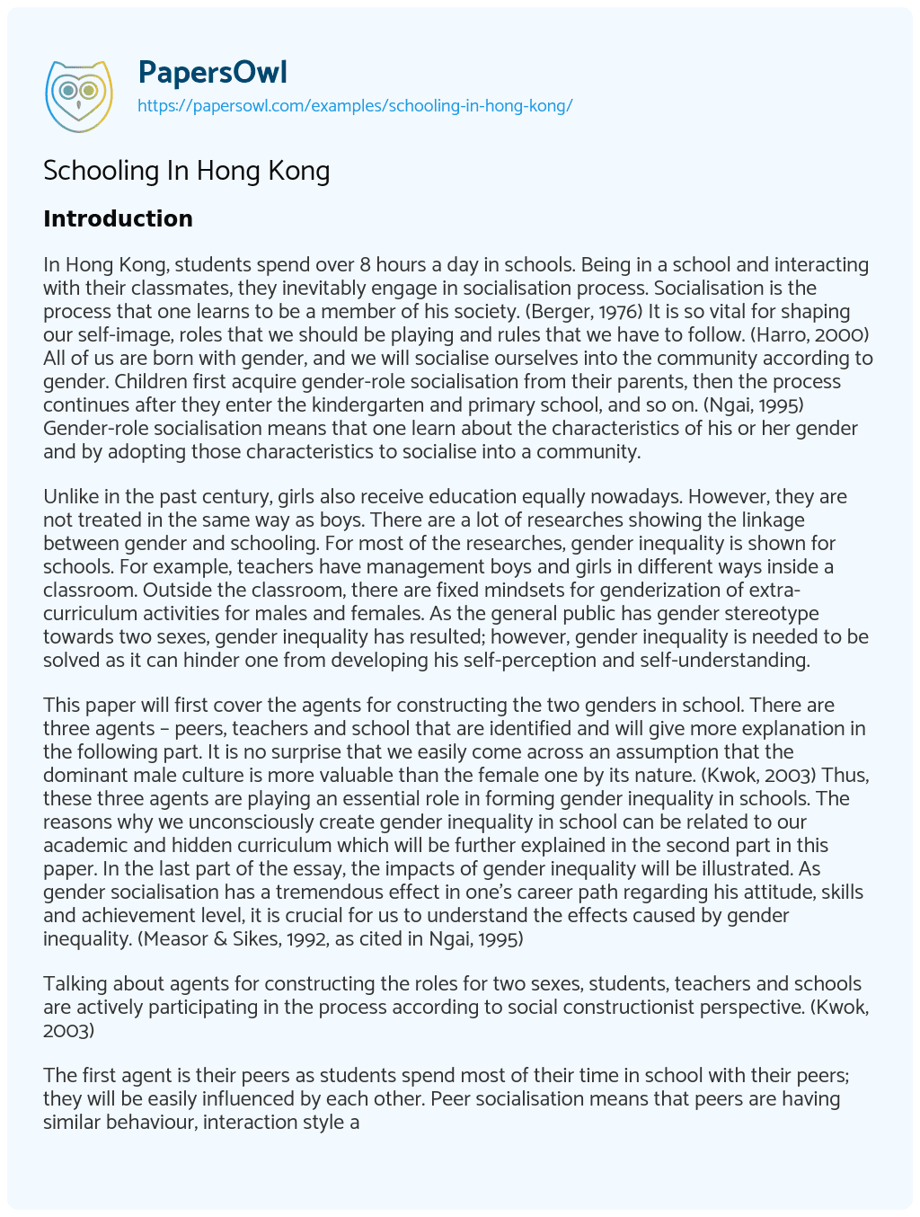 hong kong essay