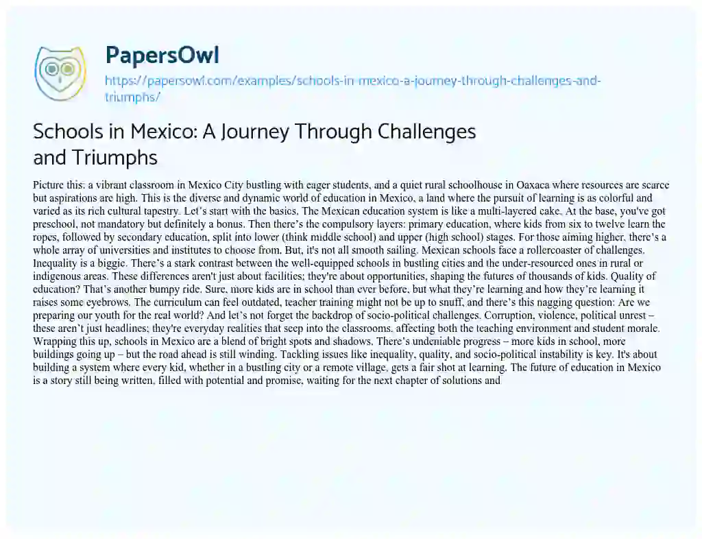 Essay on Schools in Mexico: a Journey through Challenges and Triumphs