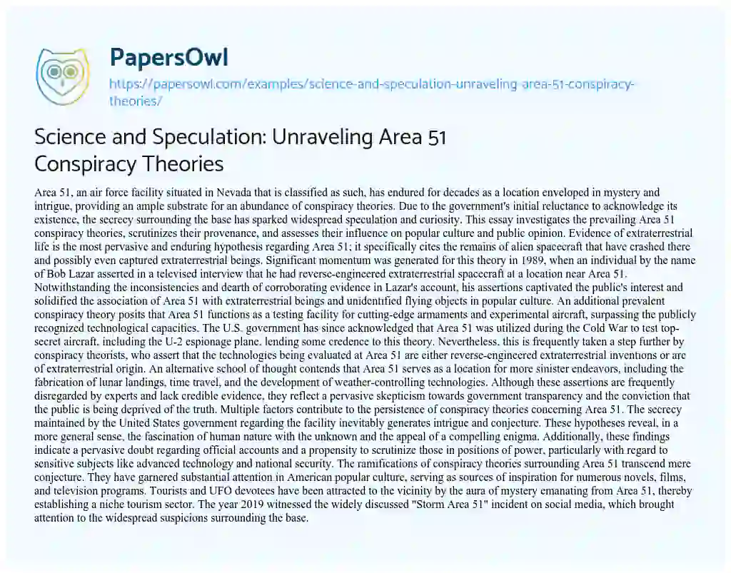 Essay on Science and Speculation: Unraveling Area 51 Conspiracy Theories