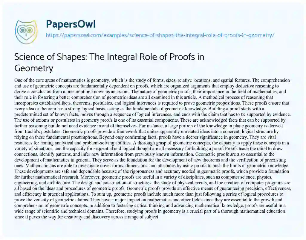 Essay on Science of Shapes: the Integral Role of Proofs in Geometry