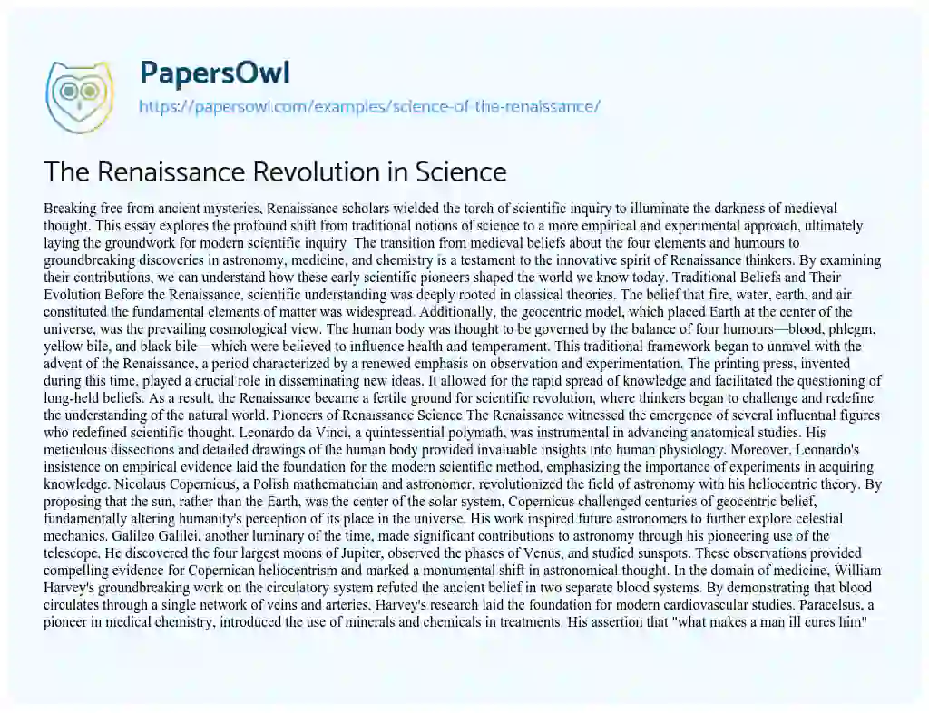 Essay on Science of the Renaissance