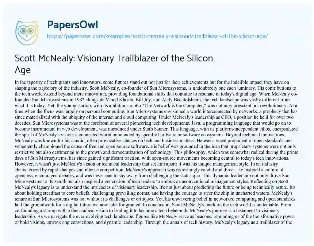 Essay on Scott McNealy: Visionary Trailblazer of the Silicon Age