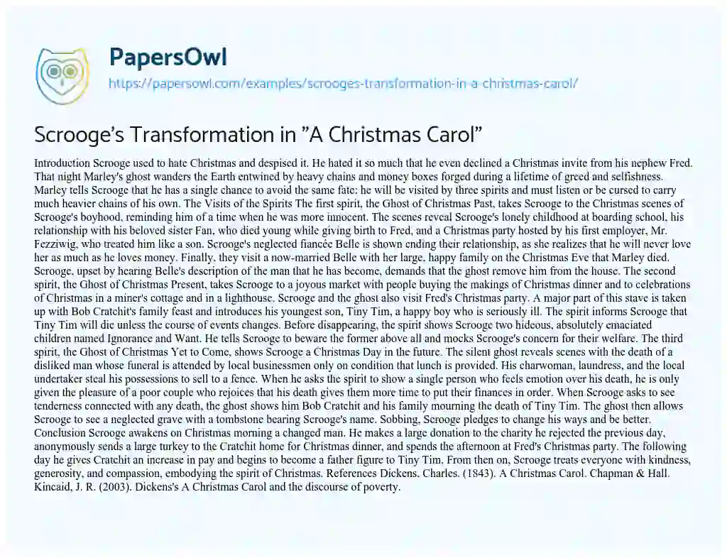 Essay on Scrooge’s Transformation in “A Christmas Carol”
