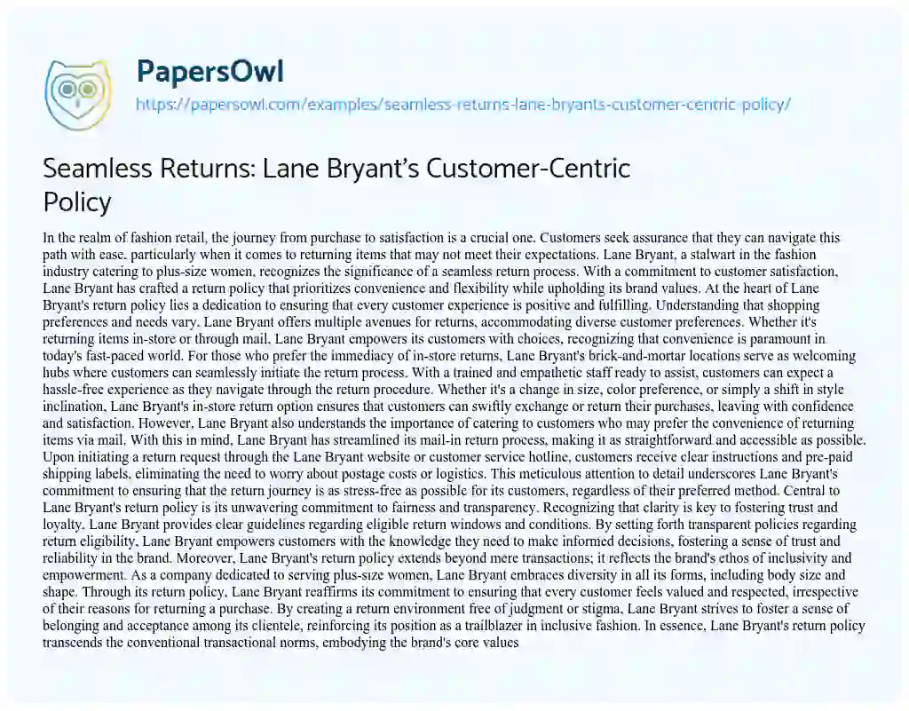 Essay on Seamless Returns: Lane Bryant’s Customer-Centric Policy