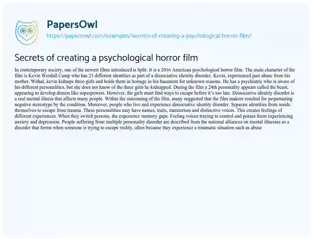 Essay on Secrets of Creating a Psychological Horror Film