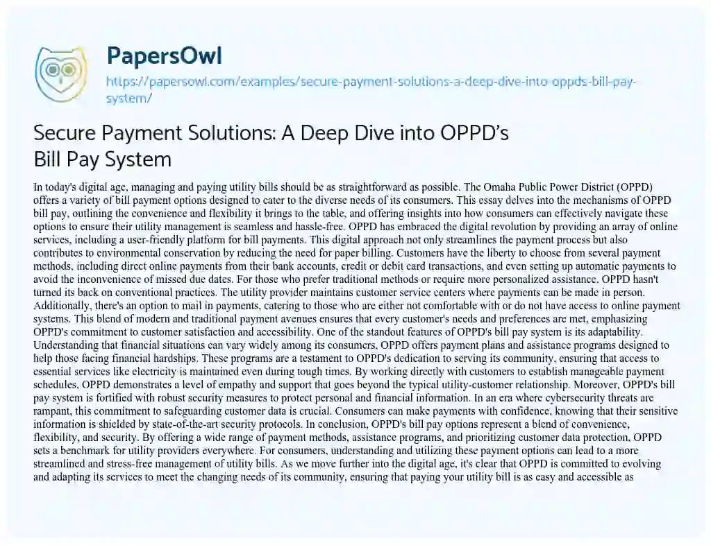 Essay on Secure Payment Solutions: a Deep Dive into OPPD’s Bill Pay System