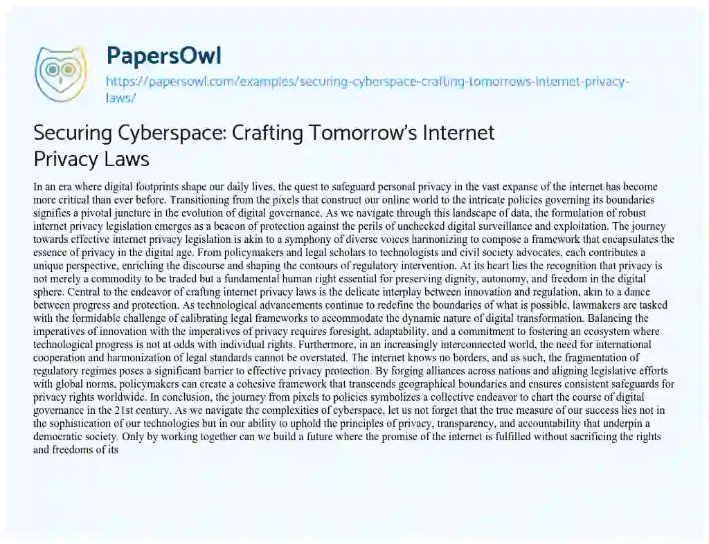 Essay on Securing Cyberspace: Crafting Tomorrow’s Internet Privacy Laws