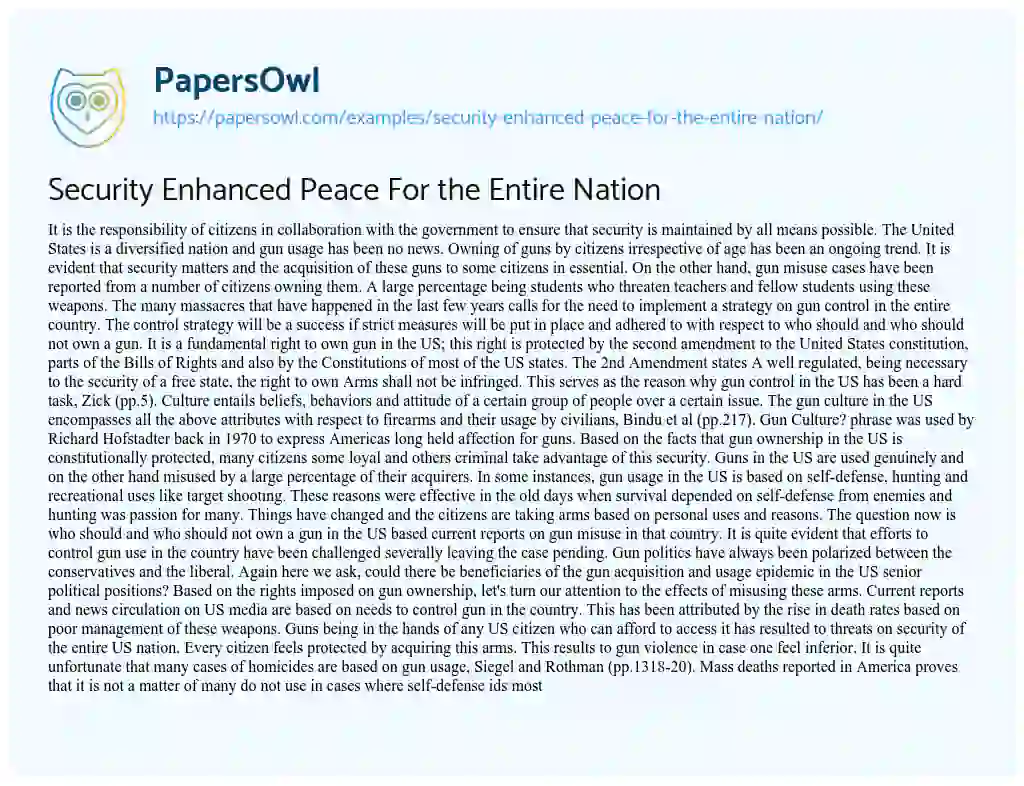 Security Enhanced Peace for the Entire Nation essay