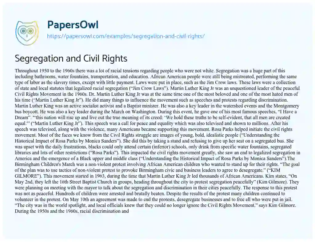 Essay on Segregation and Civil Rights
