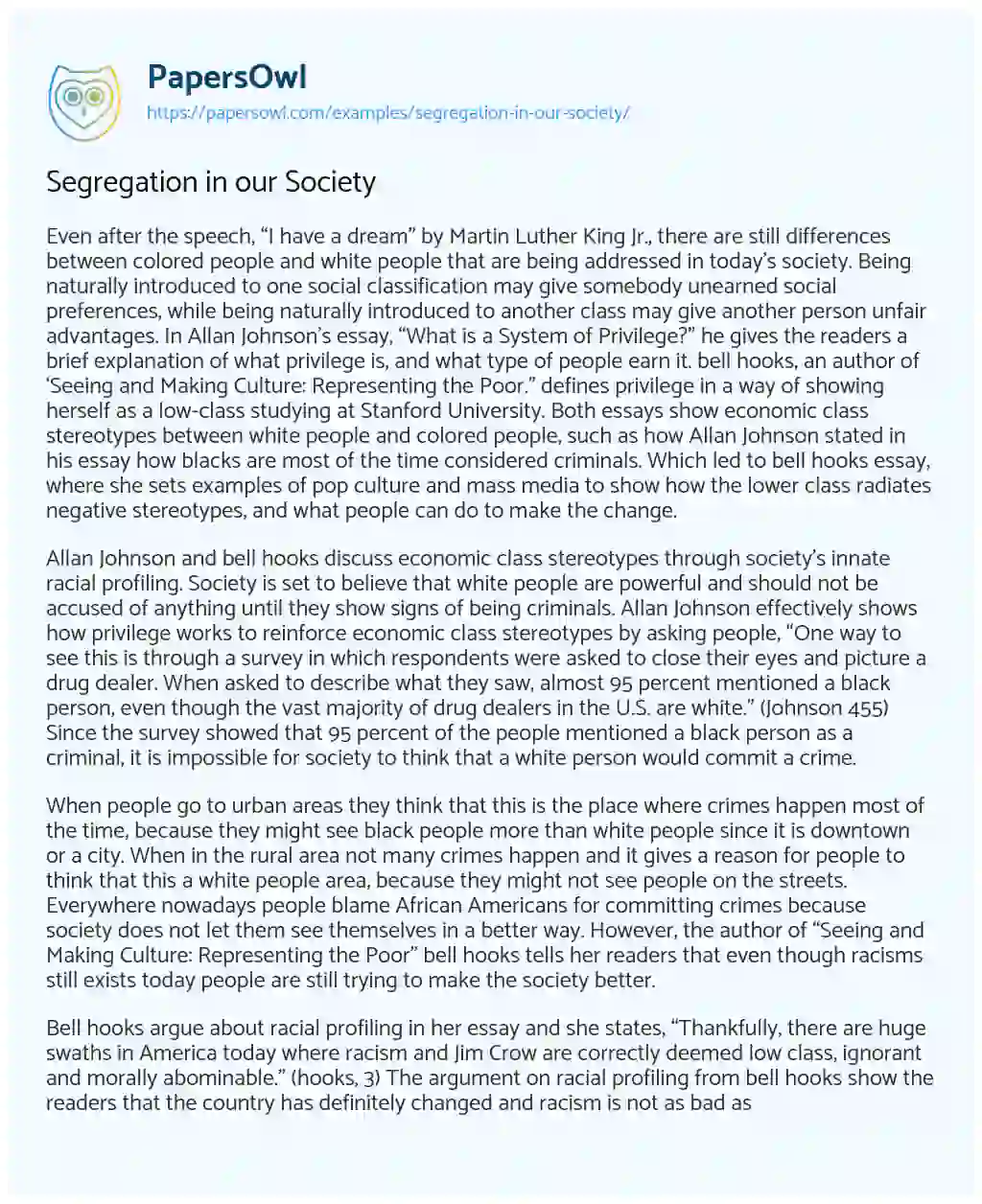 Segregation in our Society essay