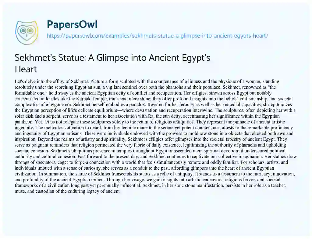 Essay on Sekhmet’s Statue: a Glimpse into Ancient Egypt’s Heart