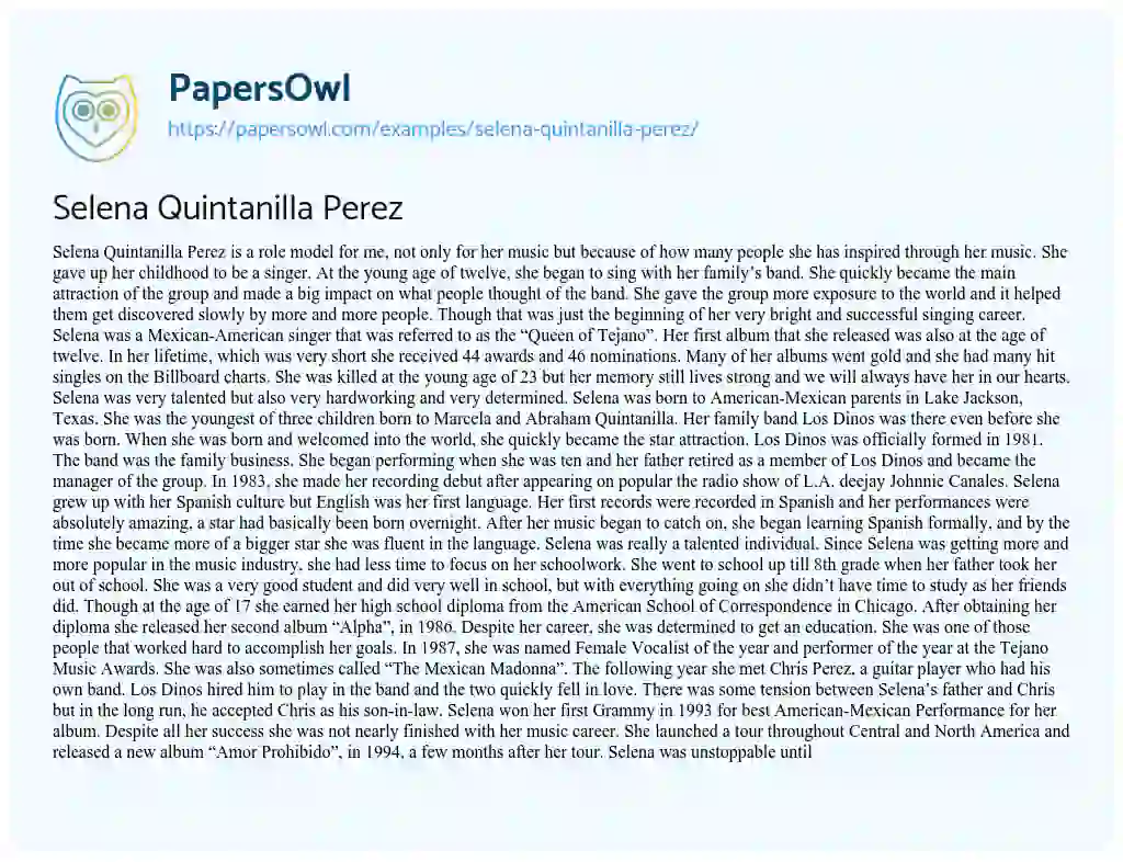Essay on Selena Quintanilla Perez