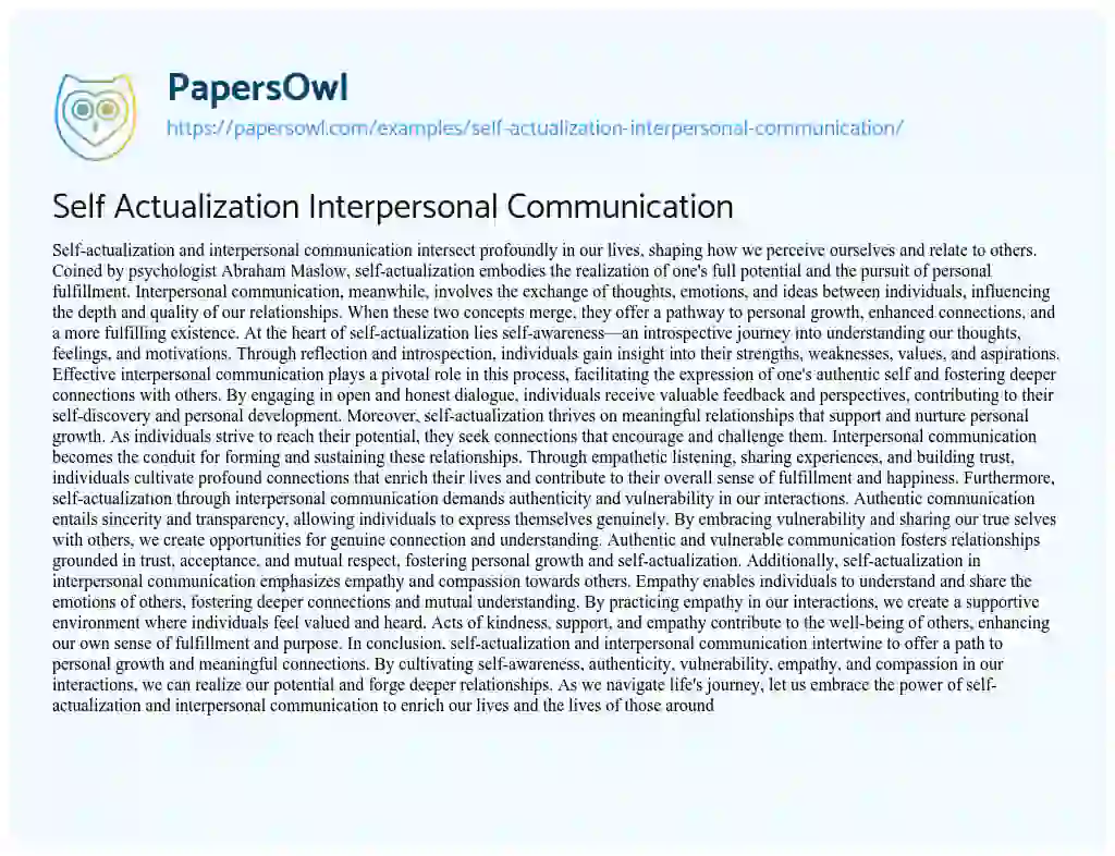 Essay on Self Actualization Interpersonal Communication