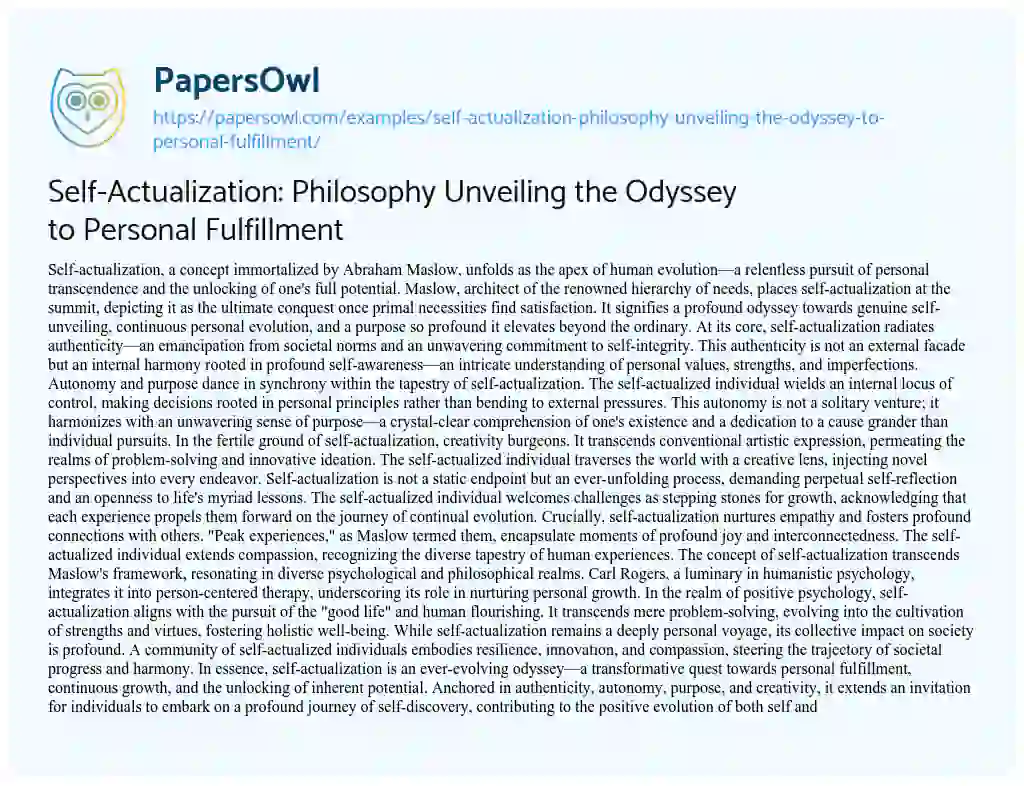 Essay on Self-Actualization: Philosophy Unveiling the Odyssey to Personal Fulfillment