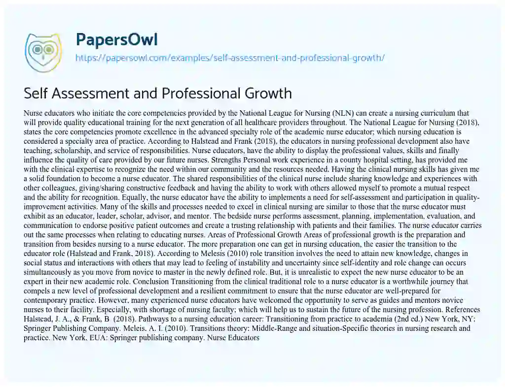 Essay on Self Assessment and Professional Growth