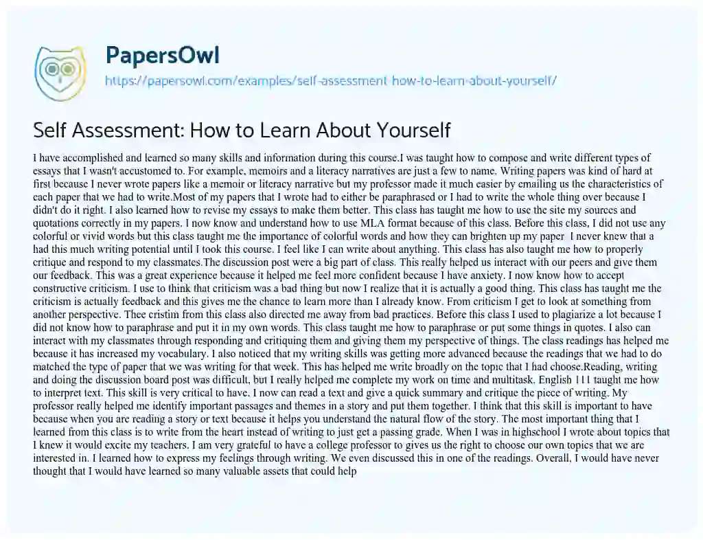 Essay on Self Assessment: how to Learn about yourself