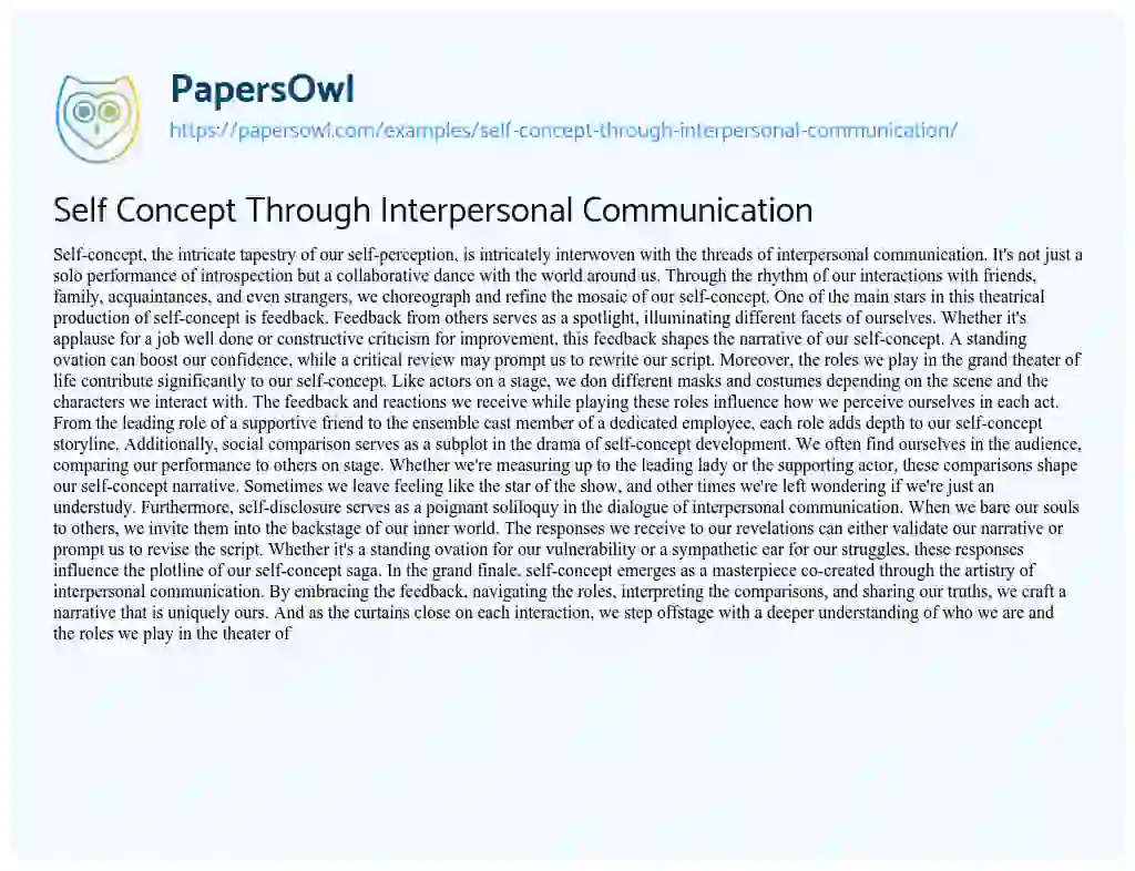Essay on Self Concept through Interpersonal Communication