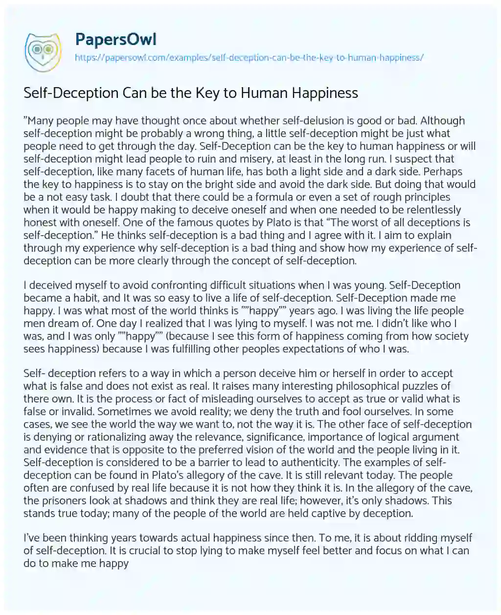 Self-Deception Can be the Key to Human Happiness essay