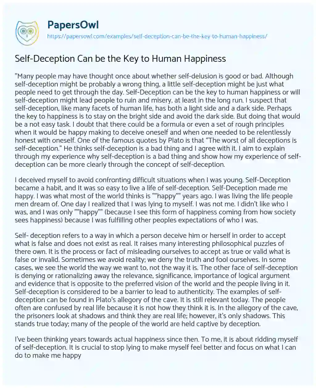 Essay on Self-Deception Can be the Key to Human Happiness