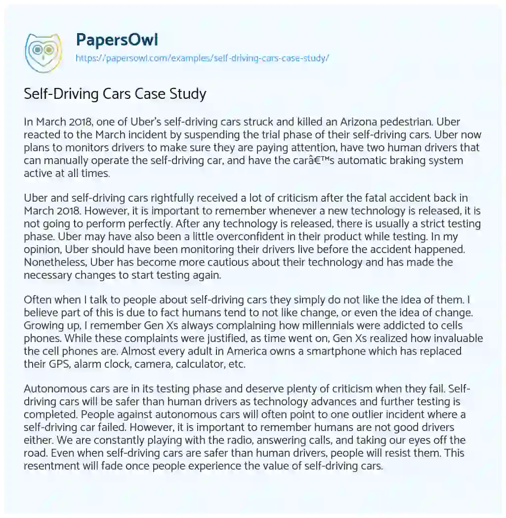 Essay on Self-Driving Cars Case Study