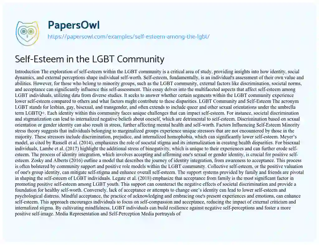 Essay on Self Esteem Among the LGBT