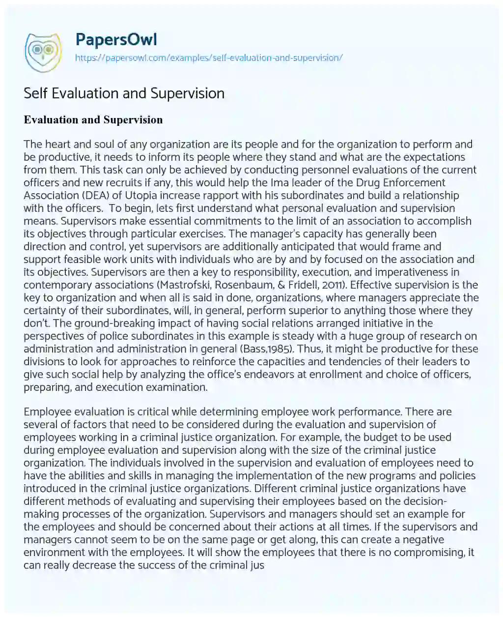 Essay on Self Evaluation and Supervision