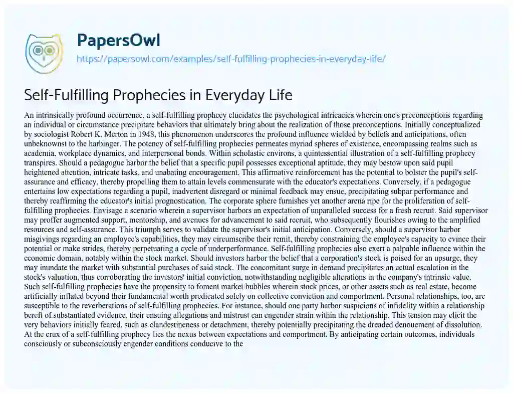 Essay on Self-Fulfilling Prophecies in Everyday Life