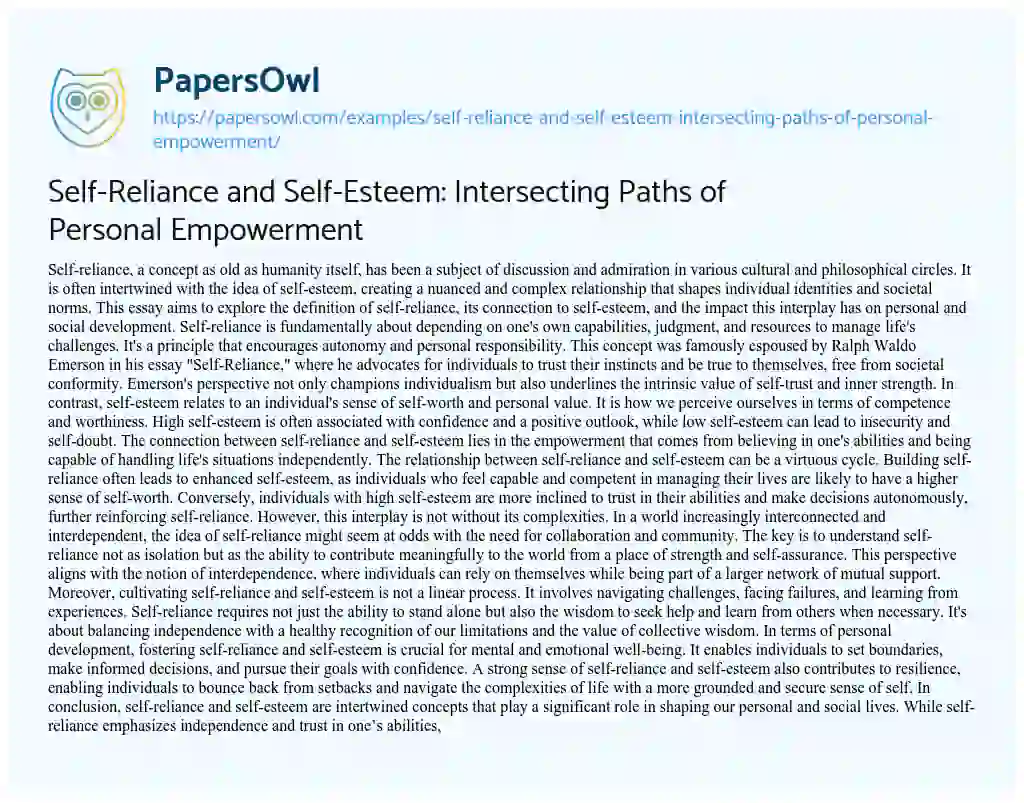 Essay on Self-Reliance and Self-Esteem: Intersecting Paths of Personal Empowerment