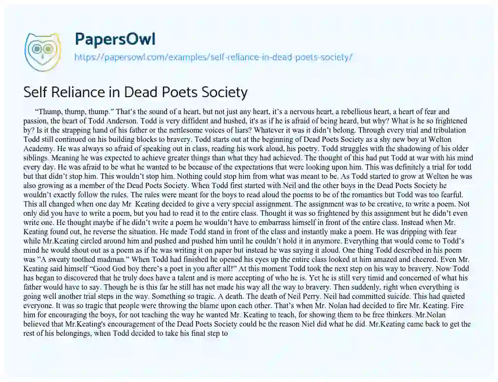 Essay on Self Reliance in Dead Poets Society