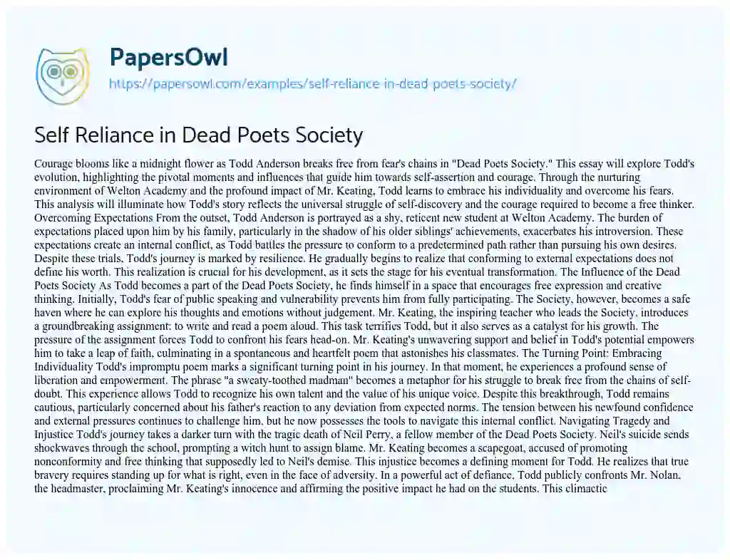 Essay on Self Reliance in Dead Poets Society