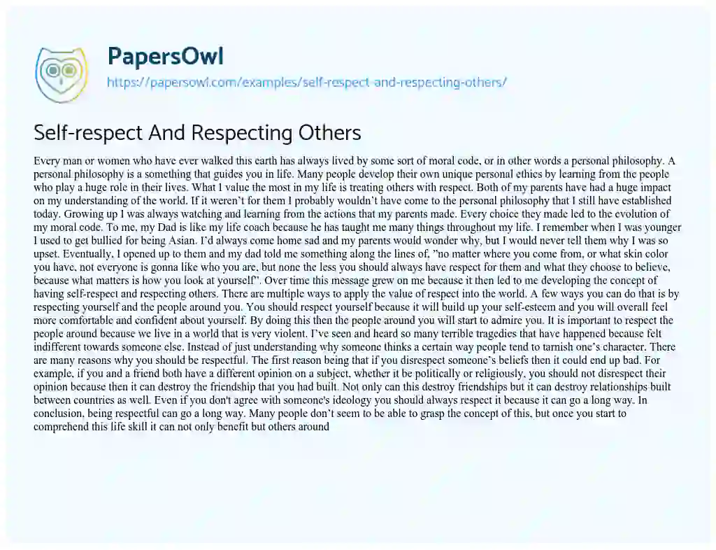 Essay on Self-respect and Respecting Others