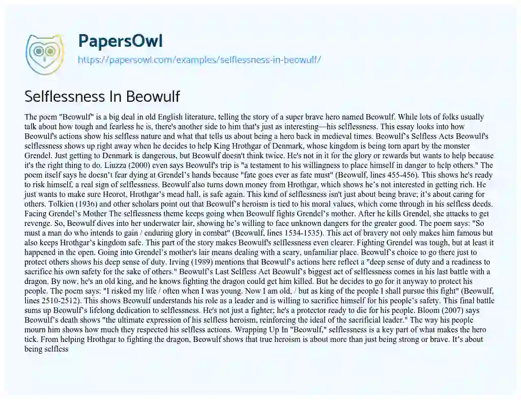 Essay on Selflessness in Beowulf