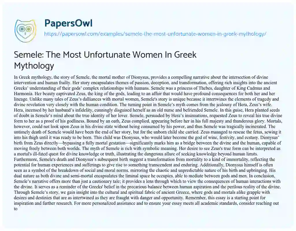 Essay on Semele: the most Unfortunate Women in Greek Mythology