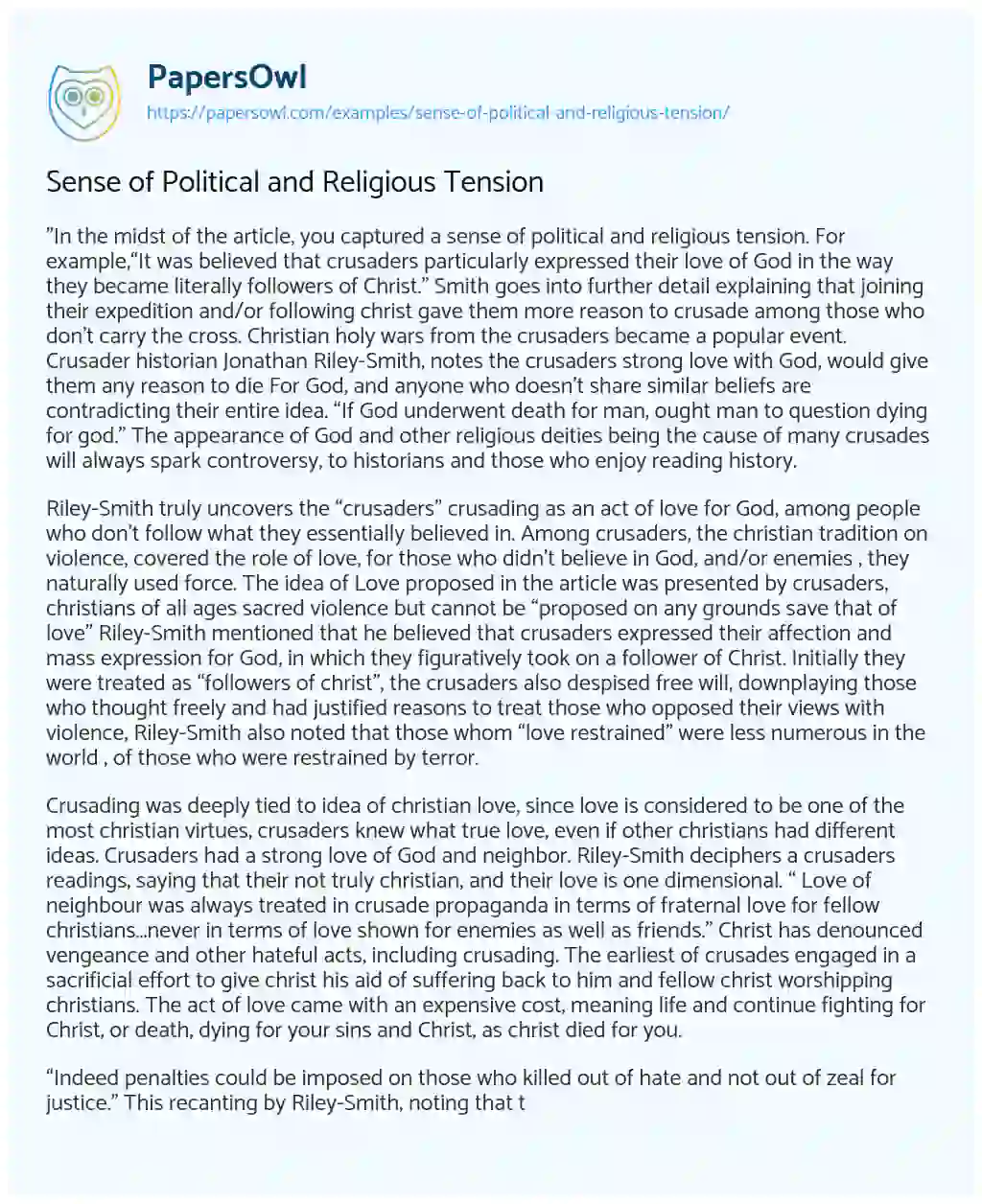 Sense of Political and Religious Tension essay