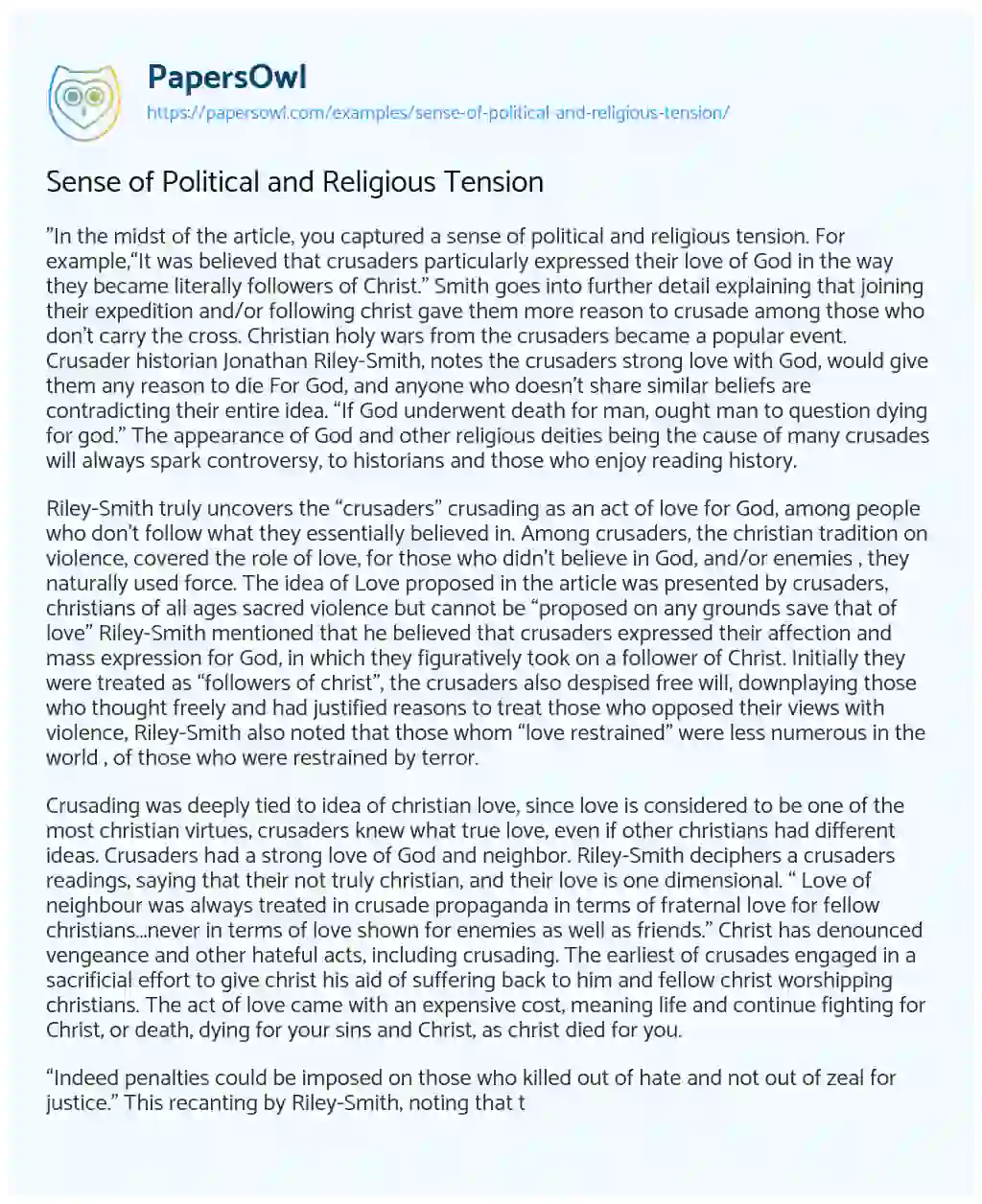 Essay on Sense of Political and Religious Tension