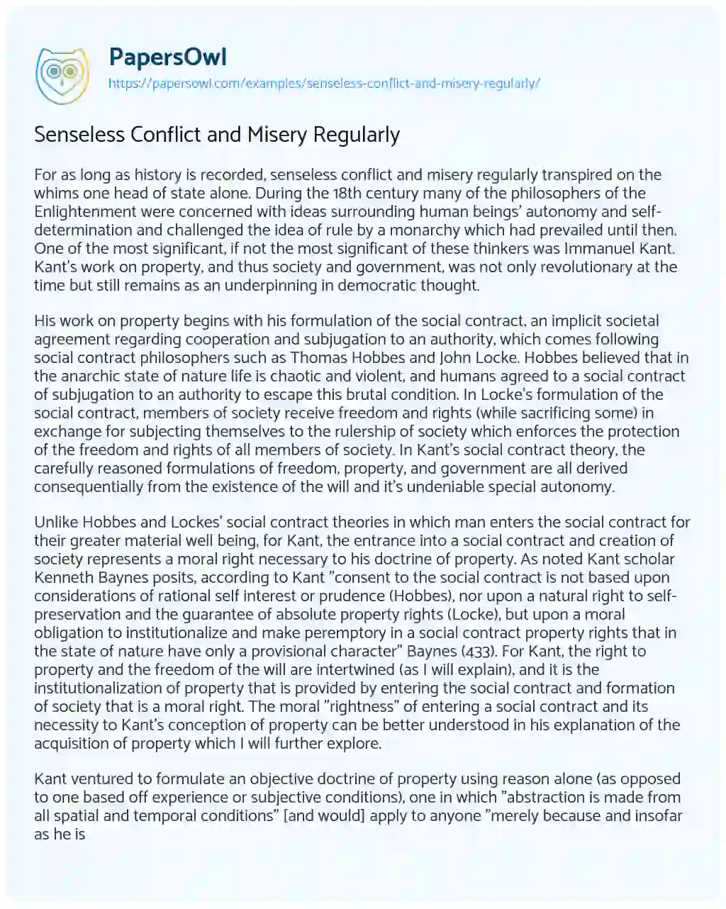 Essay on Senseless Conflict and Misery Regularly